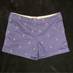 British Khaki Navy Shorts with Pink Anchor Embroidery